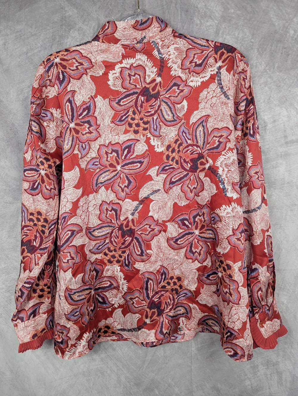 Chico's Floral Paisley Button Down Blouse Pleated Cuff Orange Multi Sz 1(8-10) - Picture 3 of 11
